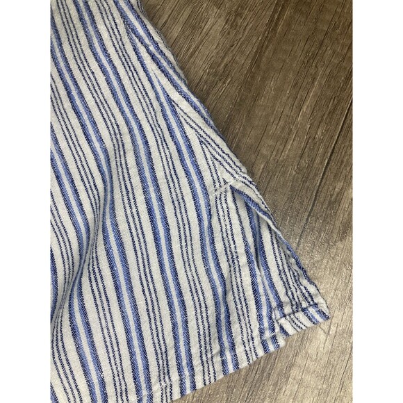 Croft & Barrow Woman Blue Linen Blend Stripes Short Sleeve Shirt Blouse XL - Picture 4 of 10